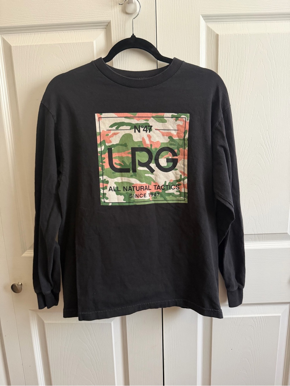 5 for $25! LRG Black Long-Sleeve Tee with Green & Pink Camo Logo